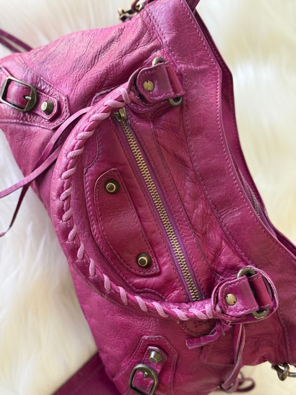 BALENCIAGA CITY BAG FIRST BAG 2005 CHÈVRE LEATHER PURPLE VINTAGE W/MIRROR - Picture 6 of 16